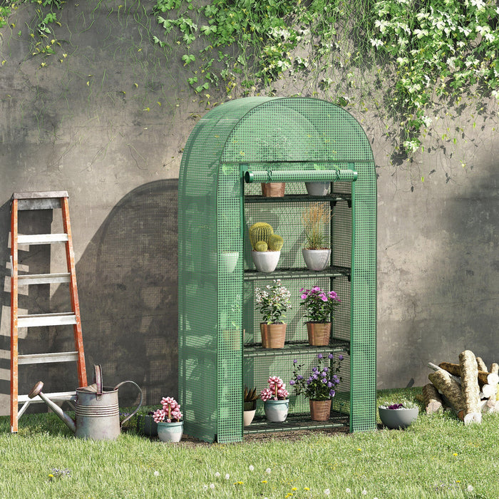 Outsunny 4-tier Mini Greenhouse, Outdoor Portable Gardening Plant Green House With Storage Shelves, 
