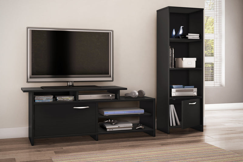 Step One 3-shelf Bookcase With Door - Pure Black 