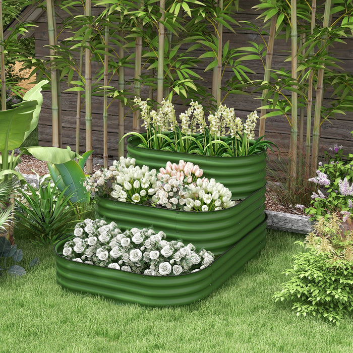 Outsunny 3-tier Raised Garden Bed Kit, 5.2x3.6x2.7ft Outdoor Galvanized Planter Box With Safety Edgi