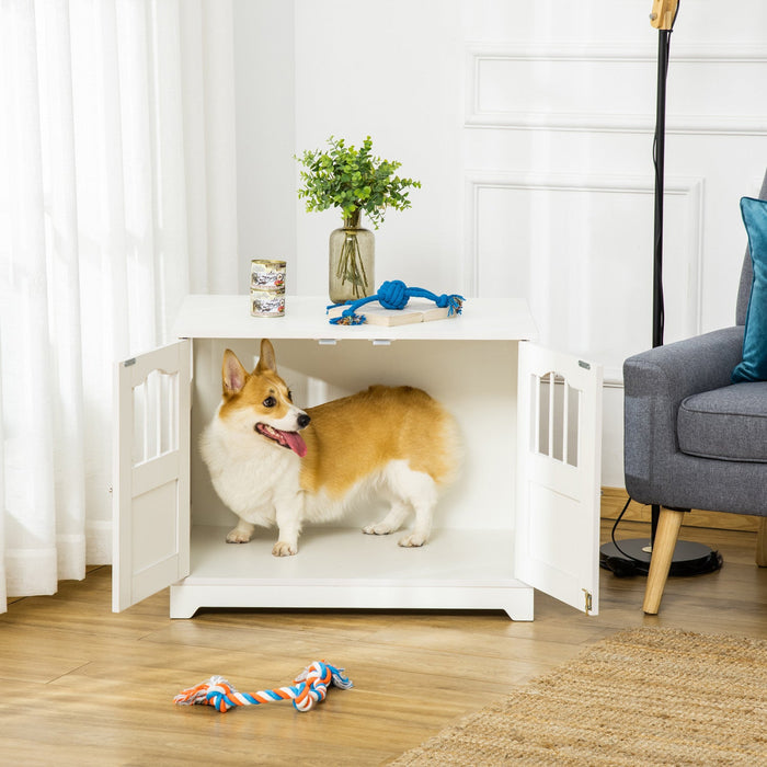 Pawhut 29.5\" Wooden Dog Cage With Windows, End Table Furniture Style, Modern Pet Kennel With Lockabl