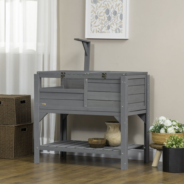 Pawhut Wooden Tortoise House Habitat With Shelf, Tortoise Enclosure For Small Animals With Light Sup