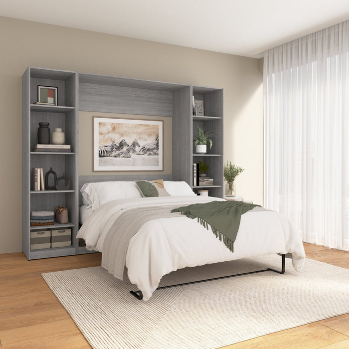 Bestar Claremont 10-Shelf Full Murphy Bed - Platinum Grey