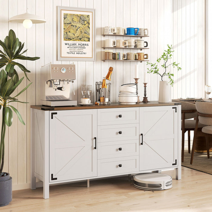 HOMCOM 59" Farmhouse Sideboard Buffet Cabinet with 2 Barn Doors, White