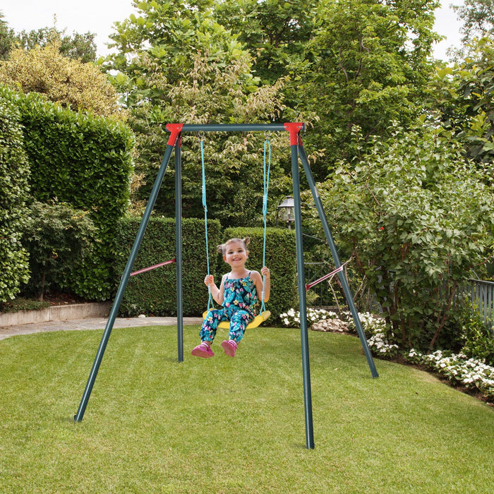 Outsunny Swing Set For Kids Outdoor Backyard, Baby Swing W/adjustable Rope Heavy Duty A-frame Stand 