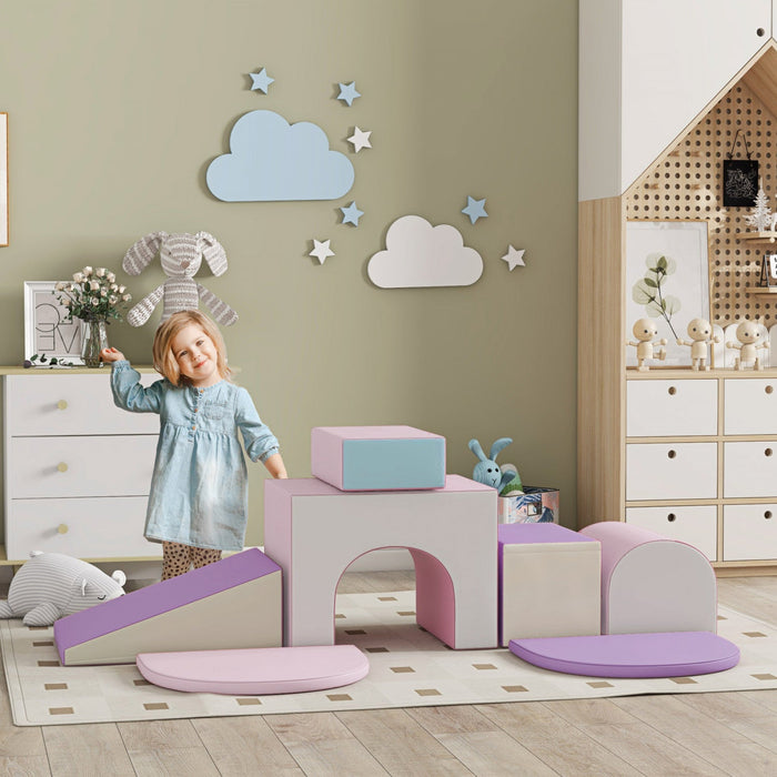 Qaba 7-piece Soft Play, Foam Climbing Blocks For Toddlers, Kids' Educational Climbing Crawling Toys,