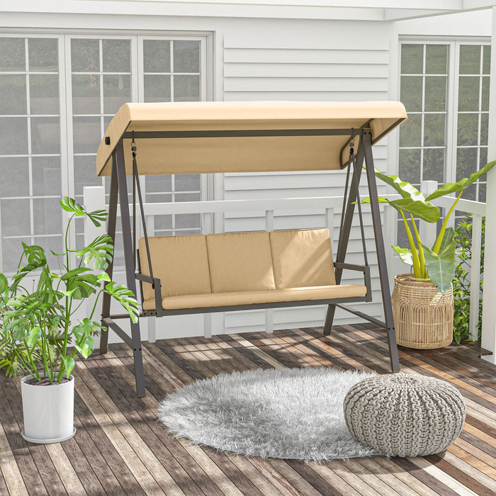 Outsunny 3 Seater Patio Swing Chair, Outdoor Swing Seat, Beige