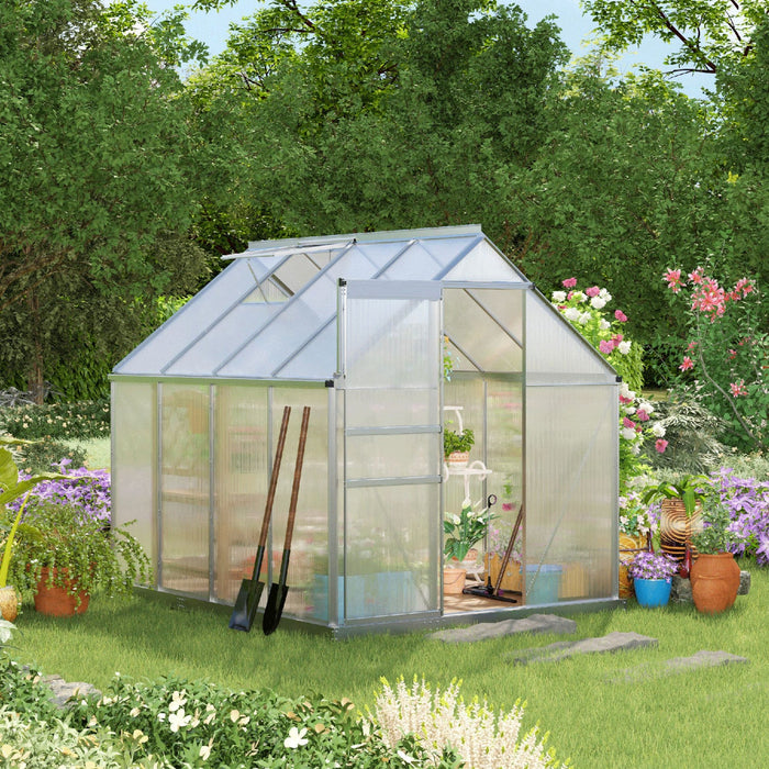 Outsunny 6' X 8' X 6.5' Polycarbonate Greenhouse, Walk-in Green House With Adjustable Roof Vent, Gal