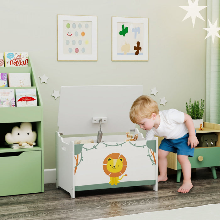 Qaba Toy Box, Kids Storage Chest With Lid, Safety Hinges And Groove Handles, Toy Storage Organizer For Boys, Girls, Green