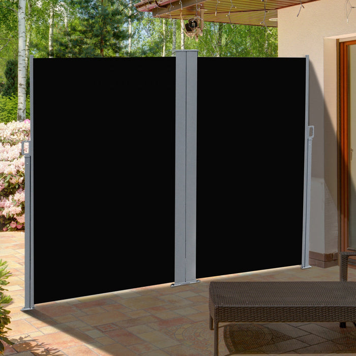 Outsunny Patio Retractable Double Side Awning, Folding Privacy Screen Fence, Privacy Wall Corner Div