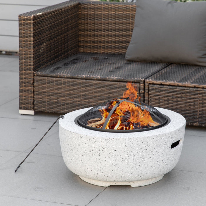 Outsunny 24\" Outdoor Fire Pit With Stone Effect, Wood-burning Firepit Fireplace With Spark Screen An