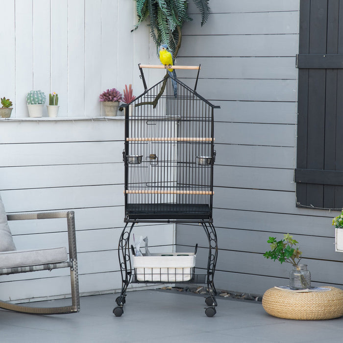 Pawhut Bird Cage 57 Inch Flight Cage For Cockatiel, Conure With Rolling Stand, Pull Out Tray, Storag