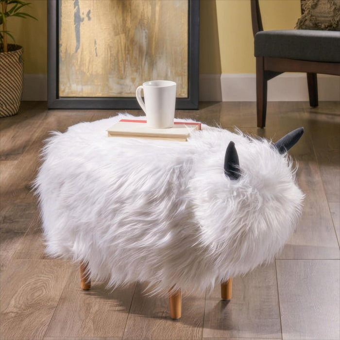 Julius Upholstered Wood Yak Footstool Ottoman - White 
