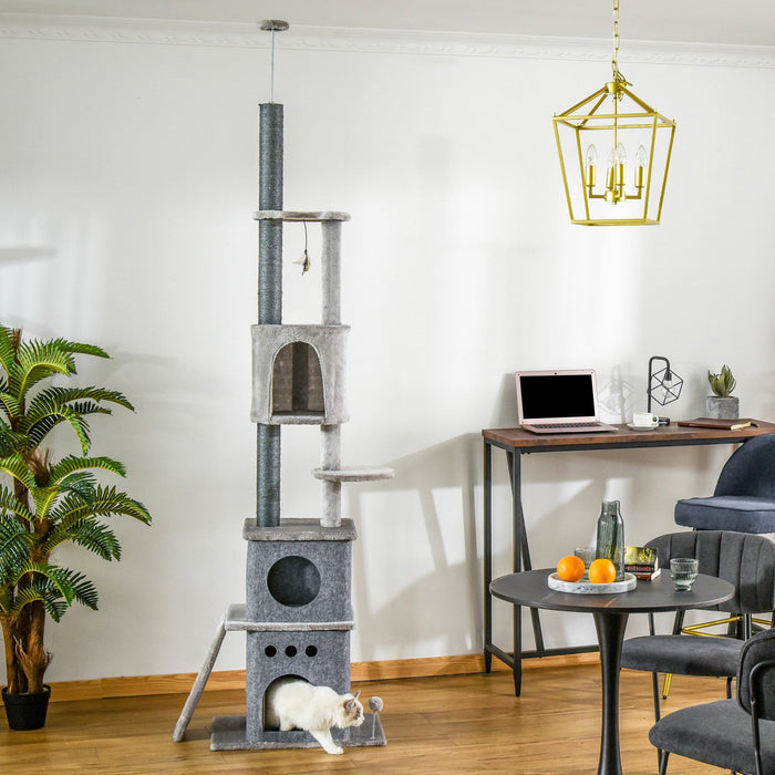 Pawhut 89\"-100\" Floor To Ceiling Cat Tree 6-tier Cat Climbing Tower Adjustable High With Scratching 
