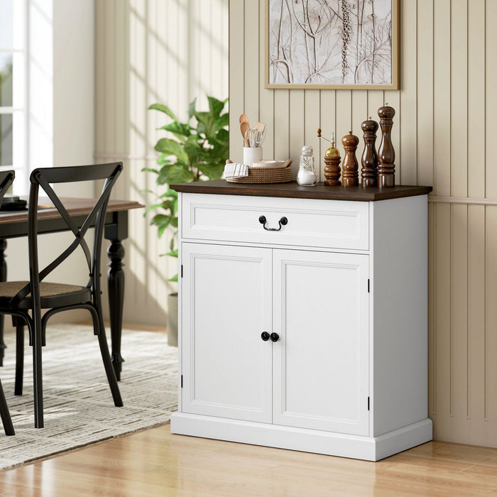 HOMCOM Buffet Cabinet 32" Farmhouse Sideboard with Thick Top Drawer White