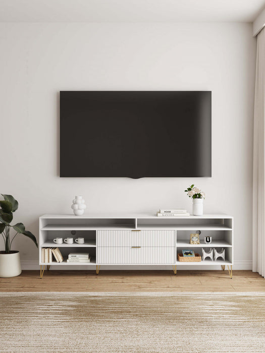 Dumbo Modern 85\" Fluted TV Stand in White 