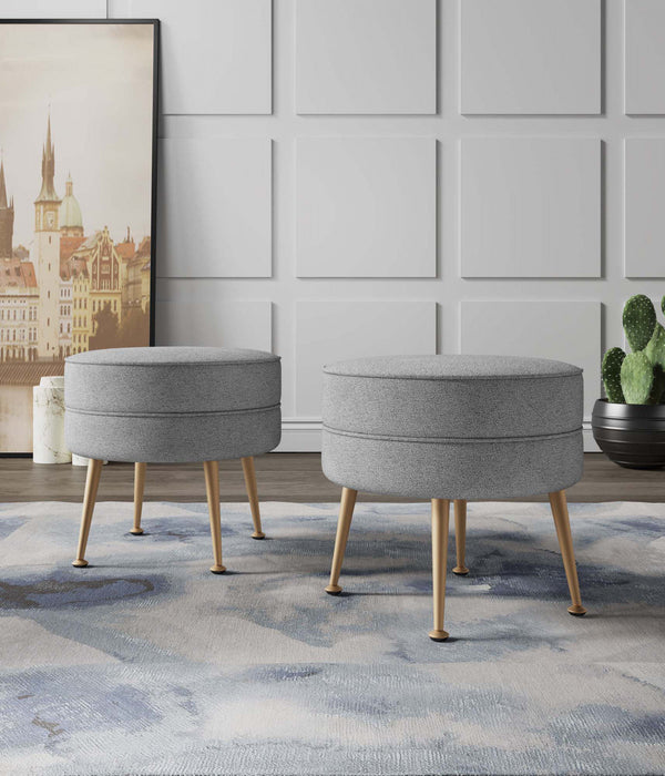 Bailey Mid-Century Modern Upholstered Accent Ottoman in Gray - Set of 2 
