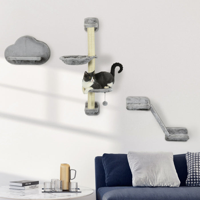 Pawhut 3pcs Cat Wall Shelf With Scratching Posts, Hammock, Ramp, Platforms, Cat Shelves For Relaxing