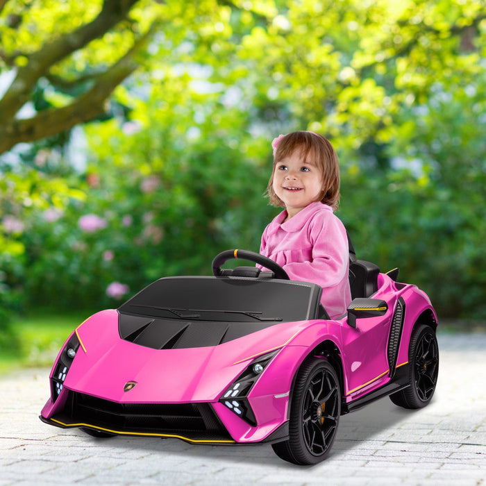 Qaba 12v Electric Car For Kids, Battery Powered Ride-On Lamborghini Autentica Licensed Kids Car With