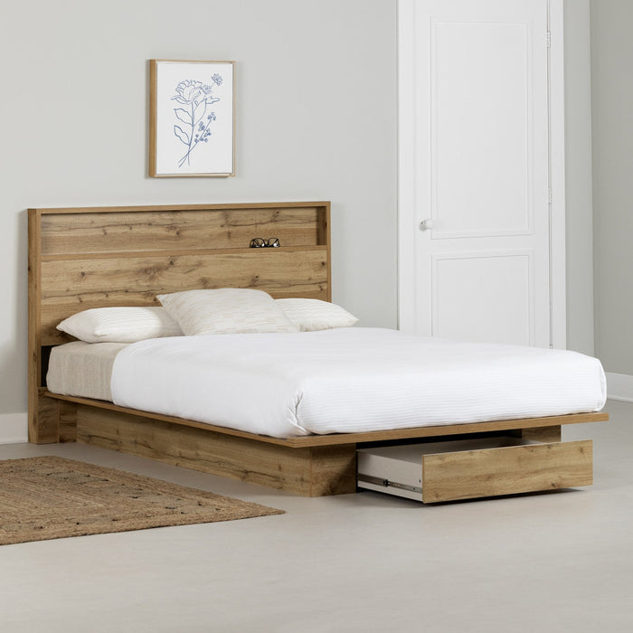 Cavalleri Platform Bed And Headboard Set Nordik Oak - South Shore Queen Bed