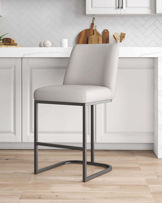 Serena Modern Metal Upholstered Counter Stool in Light Gray Bar Stool 