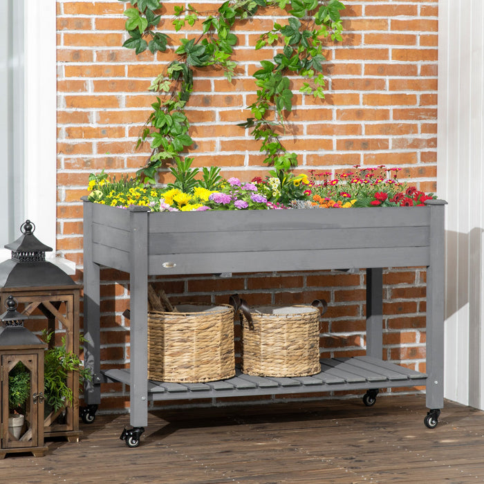 Outsunny 47\" X 21\" Raised Garden Bed, Elevated Wooden Planter Box, Grey
