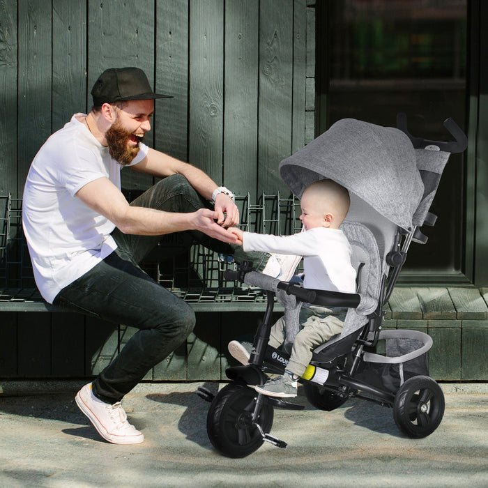 Qaba 6 In 1 Toddler Tricycle, Kids Trike With Foldable Canopy, Removable Parent-push Handle And Cove