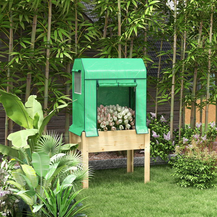 Outsunny Raised Garden Bed With Pe Greenhouse Cover And Bed Liner, Elevated Planter Box With Legs Fo