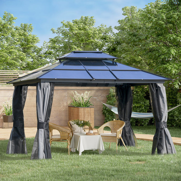 Outsunny 10' X 12' Hardtop Gazebo Canopy With Polycarbonate Double Roof, Aluminum Frame, Permanent P