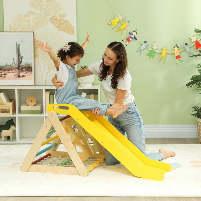 Qaba Pikler Triangle Set, 5 In 1 Climbing Toys For Toddlers, Indoor Montessori Climbing Set, Wooden 