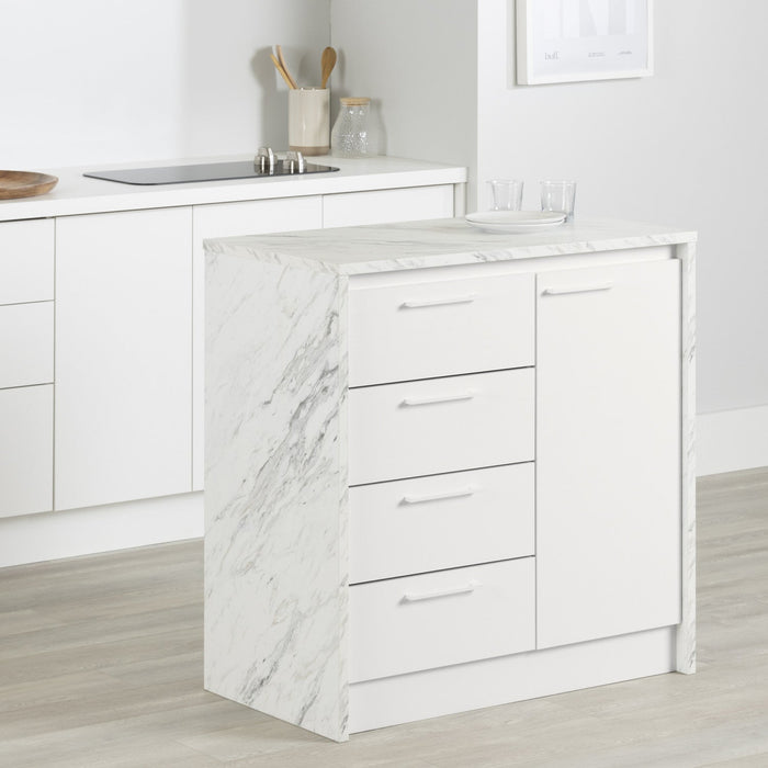 Myro Compact Kitchen Island With Storage - Faux White Marble And White 