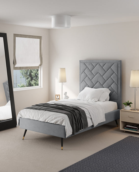 Crosby Modern Upholstered Velvet Twin Bed in Gray 
