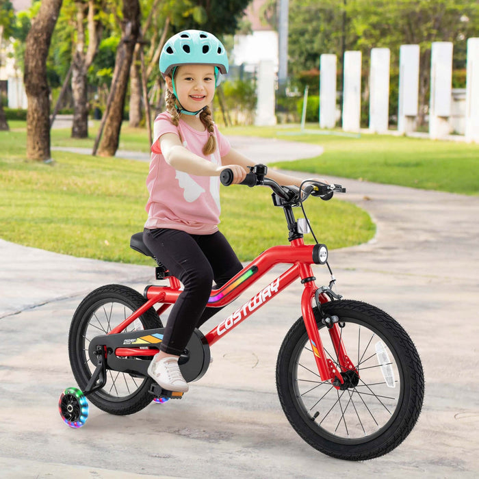 Costway 16" Led Lighted Kids Bike With Adjustable Seat Coaster Brake Training Wheels Red