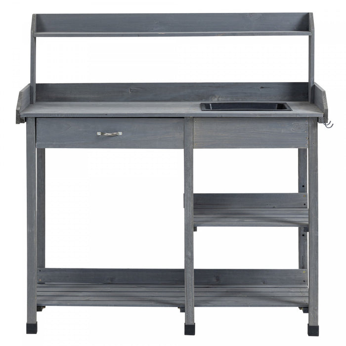 Outsunny Potting Bench Table Garden Work Bench Workstation With Drawer, Removable Sink, Storage Shel