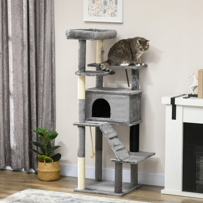 Pawhut Cat Tree For Large Cats Adult, 58\" Tall Cat Tree With Scratching Posts, Large Cat Tower For I
