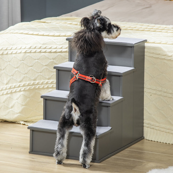 Pawhut 4 Levels Wooden Dog Steps Pet Stairs For High Bed, Cat Ladder For Bed Couch With Non-slip Car