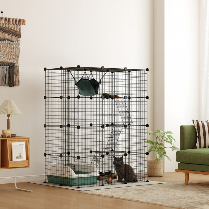 Pawhut 4-tier Large Cat Cage, Diy Pet Playpen With Hammock, Platforms, Ramps, Accessories, Kitten Ex