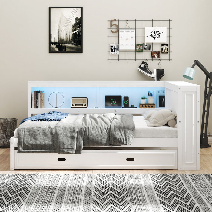 Diana Wood Full Daybed With Storage Shelves, Usb, Led - White 