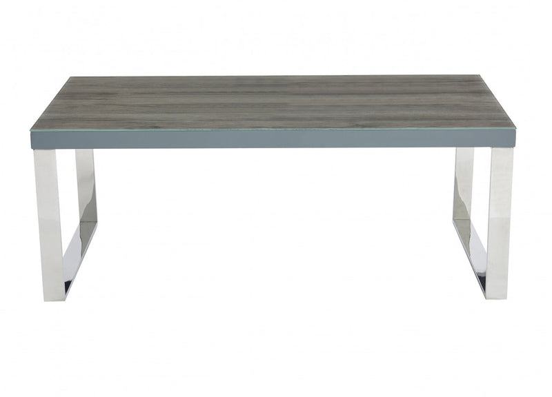 Sylph Coffee Table, Faux Wood & Stainless Steel 