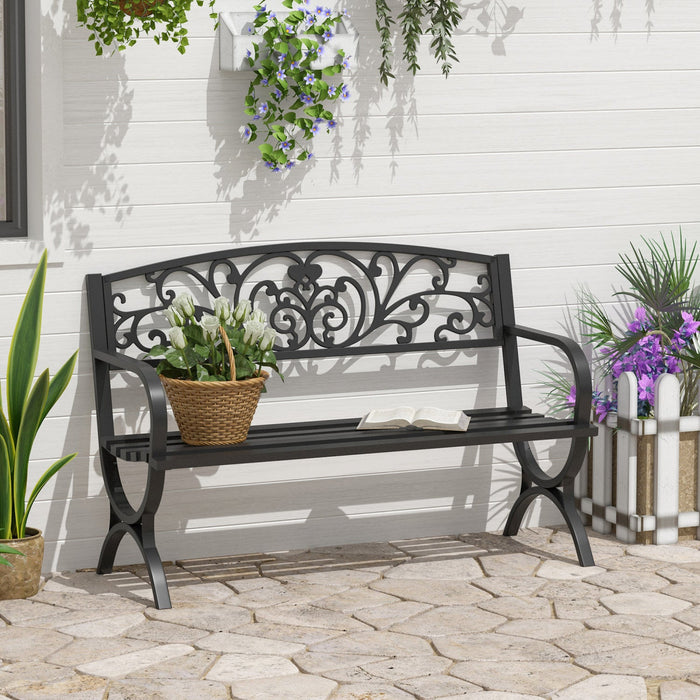 Outsunny 50" Garden Bench, Patio Porch Decorative Chair, Black