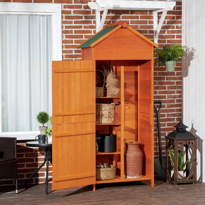 Outsunny Wood Garden Shed Outdoor Tool Storage Cabinet Hutch Lockable Unit With Double Door And 3 Ti