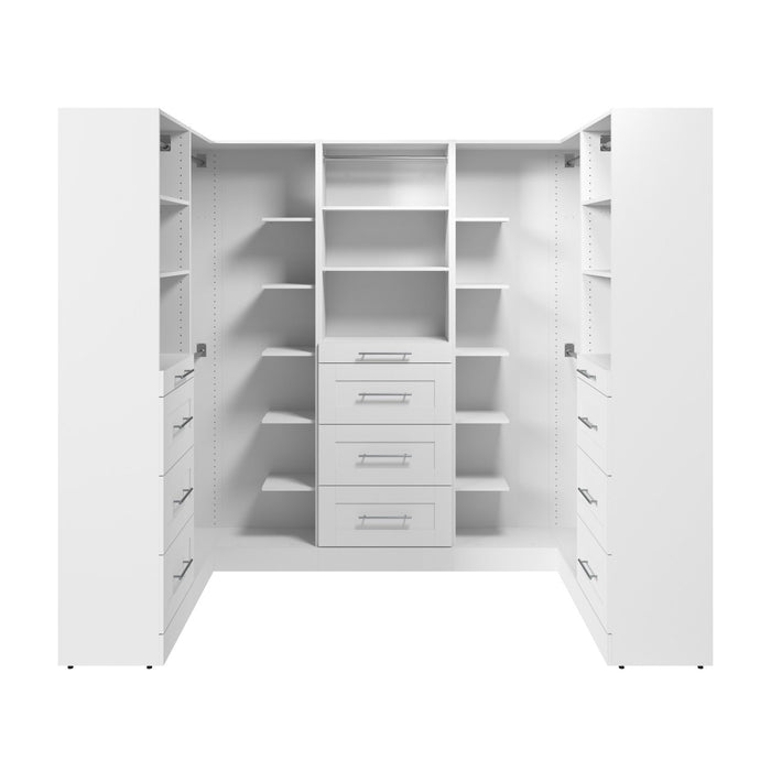 Bestar Florence 94\" Modular U-Shaped Shaker Walk-In Closet System with Rods and Storage - White