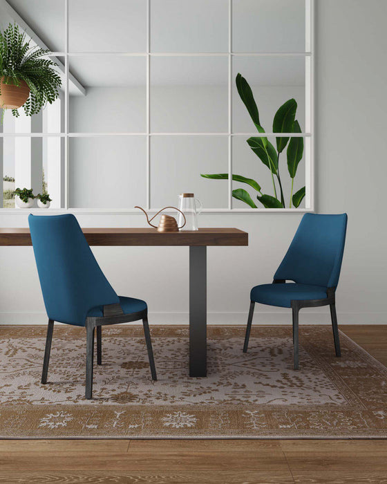 Kara Modern Wood Upholstered Dining Chair in Blue - Set of 2 