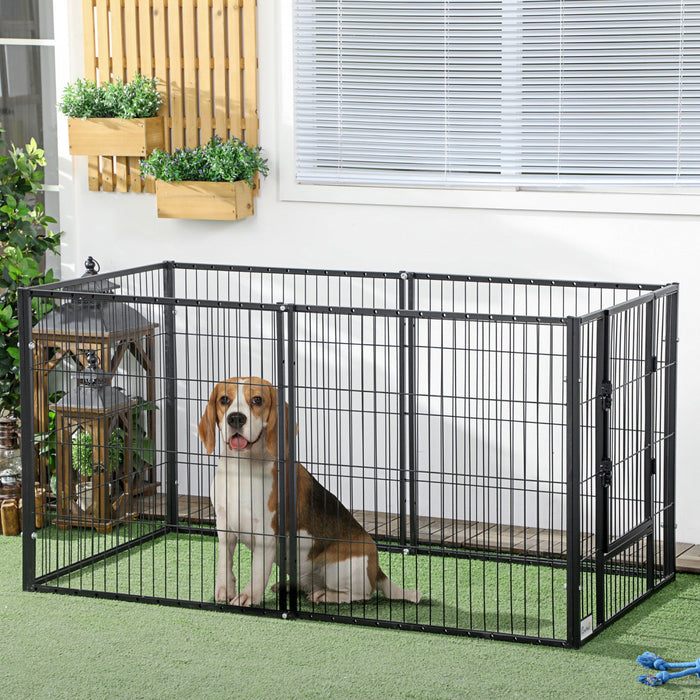 Pawhut 6 Panel Dog Playpen Dog Pen Metal Pet Fence For Outside Indoor, Adjustable Width, Heavy Duty 