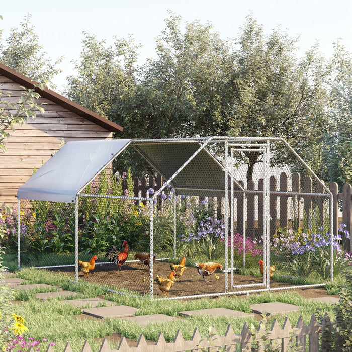 Pawhut 9.2' X 12.5' Metal Chicken Coop, Galvanized Walk-in Hen House, Poultry Cage Outdoor Backyard 