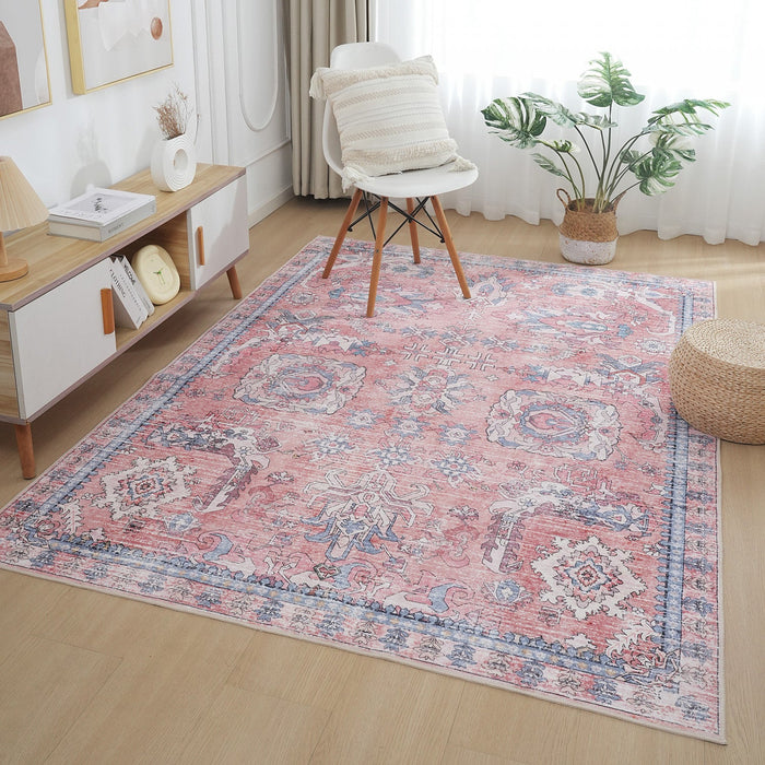 Aqua Pink Flames Washable Non-slip Low Pile Area Rug 5'x7' 