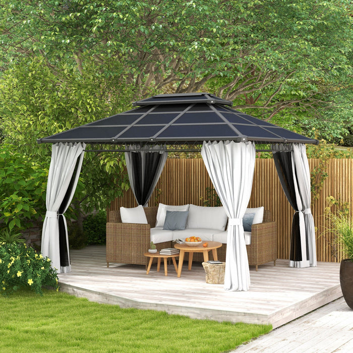 Outsunny 10' X 12' Outdoor Gazebo Canopy, Double roof Hardtop Gazebo With polycarbonate Roof, Steel 