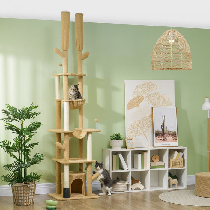 Pawhut Floor To Ceiling Cat Tree, 89\"-100\" Adjustable Height Cat Tower For Large Cats With Scratchin