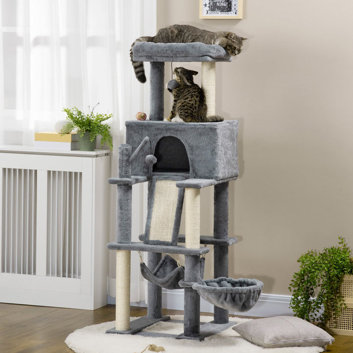 Pawhut 55\" Cat Tree For Indoor Cats, Cat Tower, Kitty Activity Center With Cat Bed Ramp Condo Hammoc