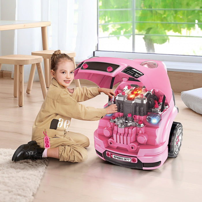 Qaba Kids Truck Engine Toy Set, Educational Car Service Station Kids Tool Set, Take Apart Workshop F