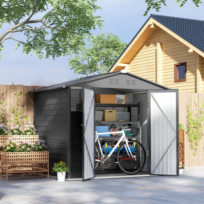 Outsunny 8' X 6' Outdoor Storage Shed, Metal Tool Shed, Dark Grey